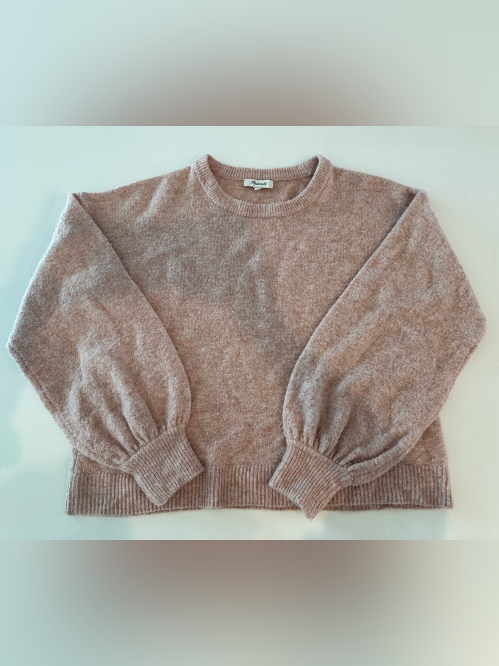 Madewell Puff-Sleeve Crewneck Sweater in Dusty Rose